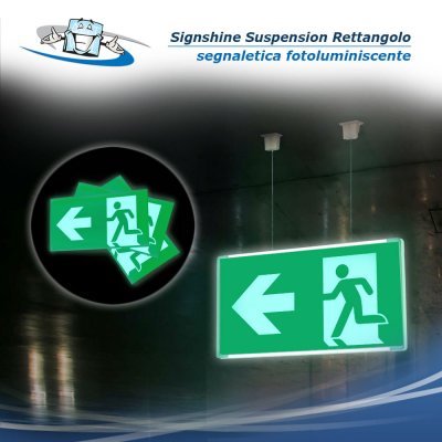 Signshine Suspension Rettangolo - Segnaletica uscita di sicurezza fotoluminescente con cavi a soffitto