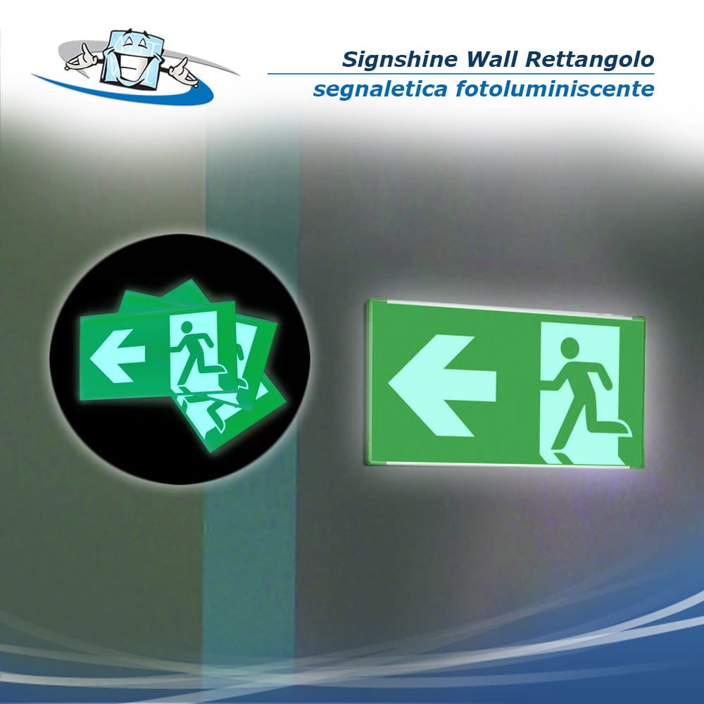 Signshine Wall Rettangolo - Segnaletica di uscita di sicurezza luminescente a parete in varie misure e simboli