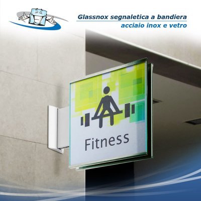 Glassnox flag - Segnaletica a bandiera bifacciale in acciaio con cornice piatta