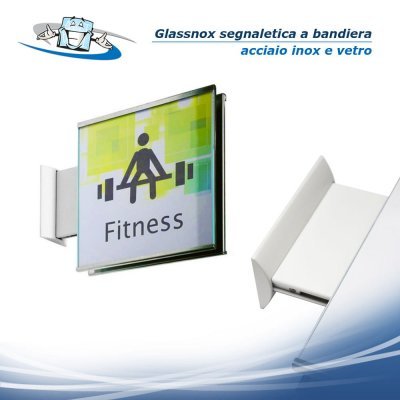 Glassnox flag - Segnaletica a bandiera bifacciale in acciaio con cornice piatta