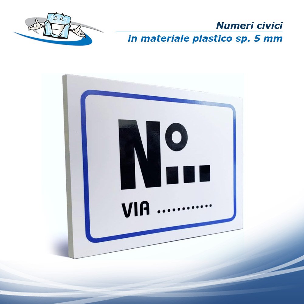 Targhetta Numero Civico personalizzata anche con Via per esterno in materiale plastico economico vari formati