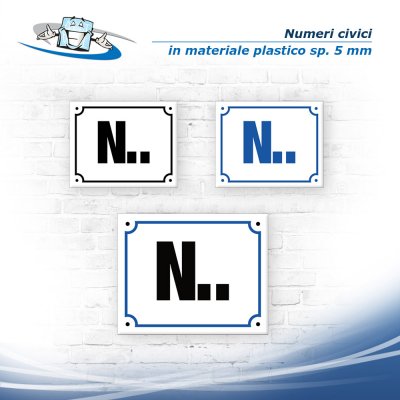 Targhetta Numero Civico personalizzata anche con Via per esterno in materiale plastico economico vari formati