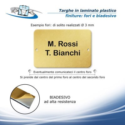 Targa Personalizzata Dorata o Argentata Ovale o Rettangolare in laminato plastico da Interno ed Esterno