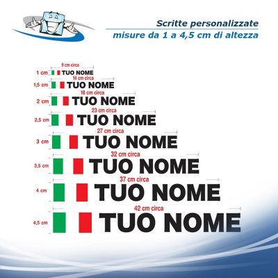 N. 2 pz. Scritte Adesive Personalizzate con Nome e Bandiera Italiana per Caschi, Auto, Moto, Biciclette e Modellismo
