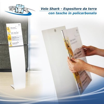 Velo Shark Restyle - Espositore da terra autoportante con tasche porta informazioni