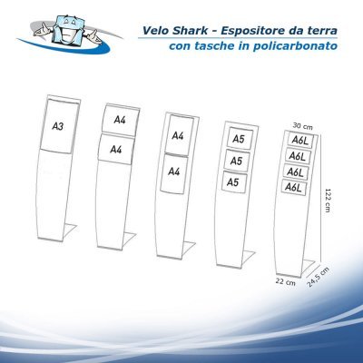 Velo Shark Restyle - Espositore da terra autoportante con tasche porta informazioni