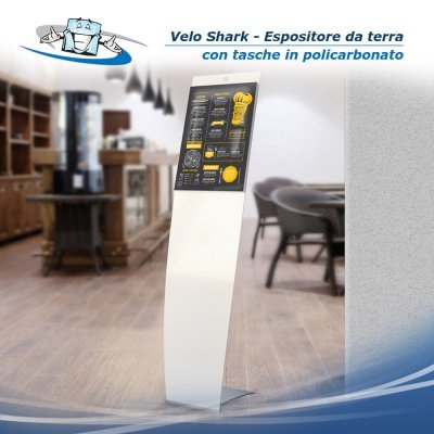 Velo Shark Restyle - Espositore da terra autoportante con tasche porta informazioni