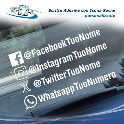 Scritte adesive con Tag Social Media - Icona e Nome personalizzati in varie dimensioni