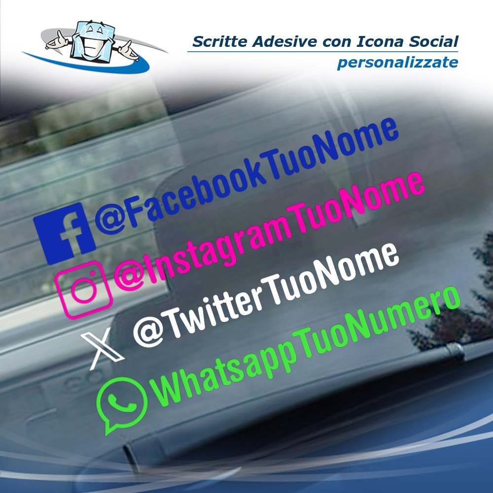 Scritte adesive con Tag Social Media - Icona e Nome personalizzati in varie dimensioni