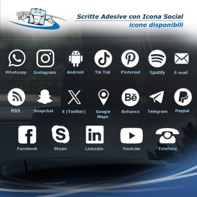 Scritte adesive con Tag Social Media - Icona e Nome personalizzati in varie dimensioni - Icone disponibili