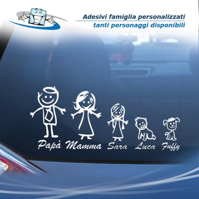 Adesivi famiglia a bordo per vetri auto personalizzati con colori classici e speciali