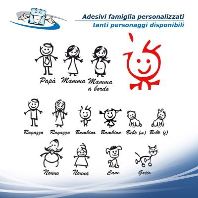 Adesivi famiglia a bordo per vetri auto personalizzati con colori classici e speciali