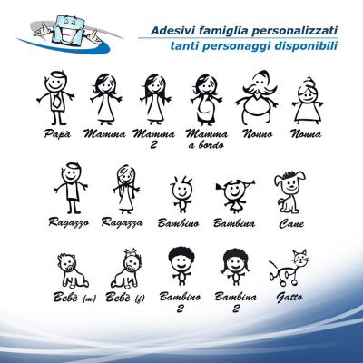 Adesivi famiglia a bordo per vetri auto personalizzati con colori classici e speciali