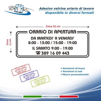 Scritte orario di lavoro adesive per vetrine personalizzabili