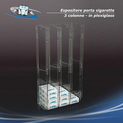 Dispenser per pacchetti di sigarette in plexiglass da banco a 3 colonne