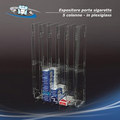 Dispenser per pacchetti di sigarette in plexiglass da banco a 5 colonne