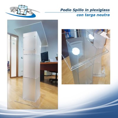 Spillo - Podio leggio per conferenze in plexiglass trasparente con targa quadrata neutra