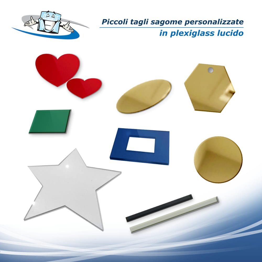 Taglio laser plexiglass sagomato su misura piccoli formati a partire da 3x3 cm