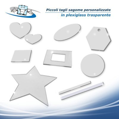 Taglio laser plexiglass sagomato su misura piccoli formati a partire da 3x3 cm