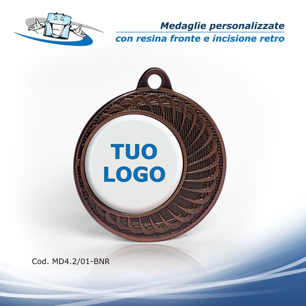 Medaglie personalizzate con etichetta resinata e incisione: Ø 4,2 cm - mod. 01 - BRONZO