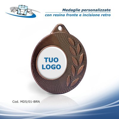Medaglie personalizzate con etichetta resinata e incisione: Ø 5 cm - mod. 01 - BRONZO