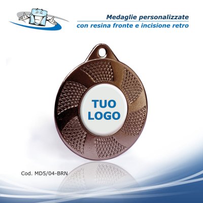 Medaglie personalizzate con etichetta resinata e incisione: Ø 5 cm - mod. 04 - BRONZO