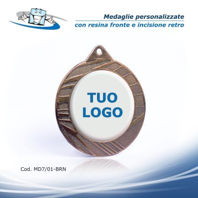 Medaglie personalizzate con etichetta resinata e incisione: Ø 7 cm - mod. 01 - BRONZO