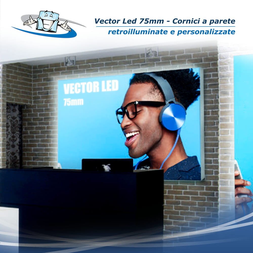 Vector LED 75 mm -  Cornice retroilluminata da parete con grafica personalizzata