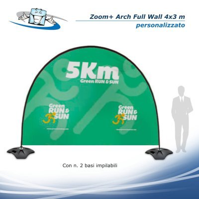 Zoom+ Arch Full Wall 4x3 m - Bandiera ad arco o fondale personalizzato per uso esterno o interno con 2 basi