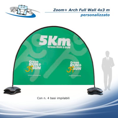 Zoom+ Arch Full Wall 4x3 m - Bandiera ad arco o fondale personalizzato per uso esterno o interno con 4 basi