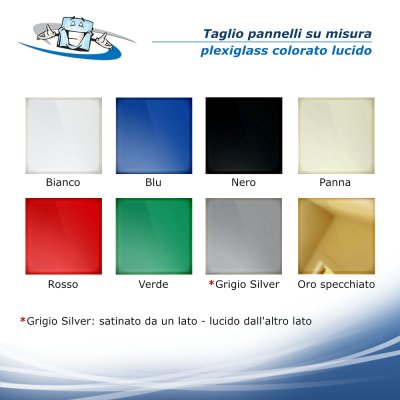 Lastre Plexiglass colorato 3 mm, taglio pannelli su misura, metacrilato con dimensioni e colori personalizzabili.