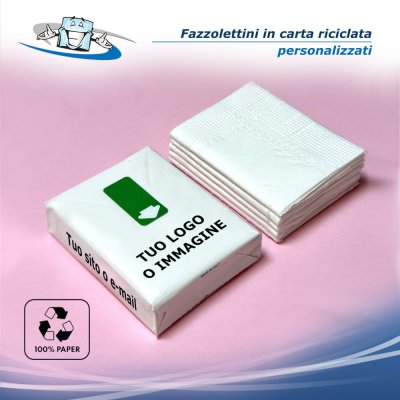 Fazzolettini di carta con pacchetto interamente personalizzabile