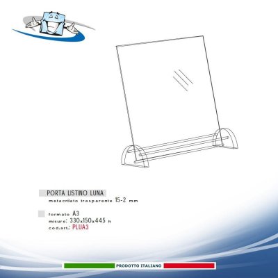 Porta listini con base luna in plexiglass in vari formati