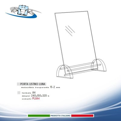 Porta listini con base luna in plexiglass in vari formati