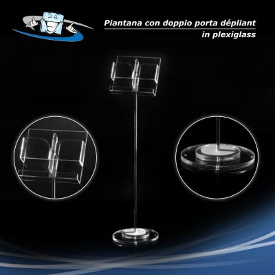 Piantana in plexiglass trasparente con tasca doppio depliant