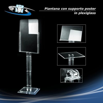 Piantana con supporto poster in plexiglass trasparente