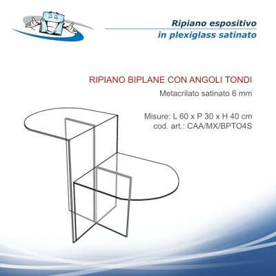 Ripiano espositivo con angoli tondi in plexiglass bianco satinato