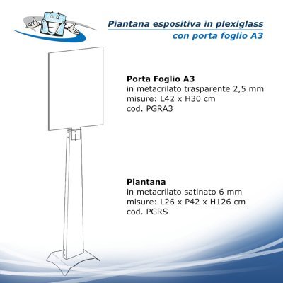 Piantana Leggio Espositore in plexiglass con porta foglio A3