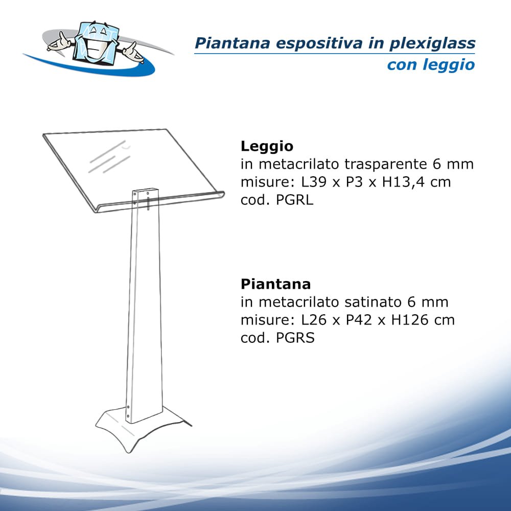 Piantana Leggio Espositore in plexiglass con leggio