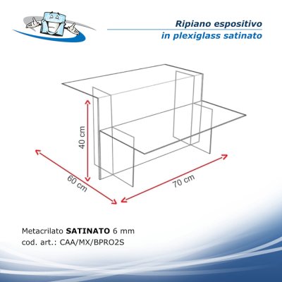 Ripiano espositivo con angoli retti in plexiglass satinato