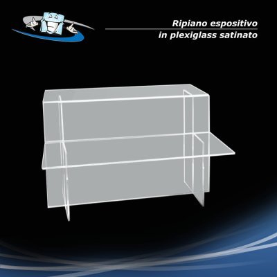 Ripiano espositivo con angoli retti in plexiglass satinato