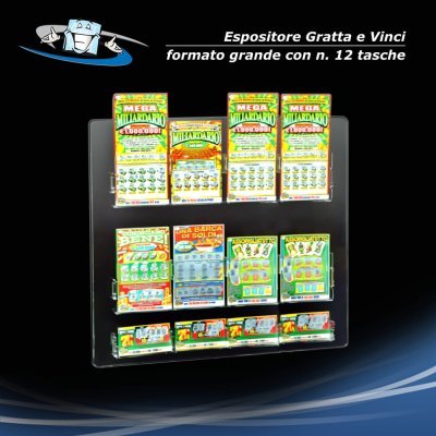 Espositore gratta e vinci con tasche in plexiglass da parete con n. 12 tasche