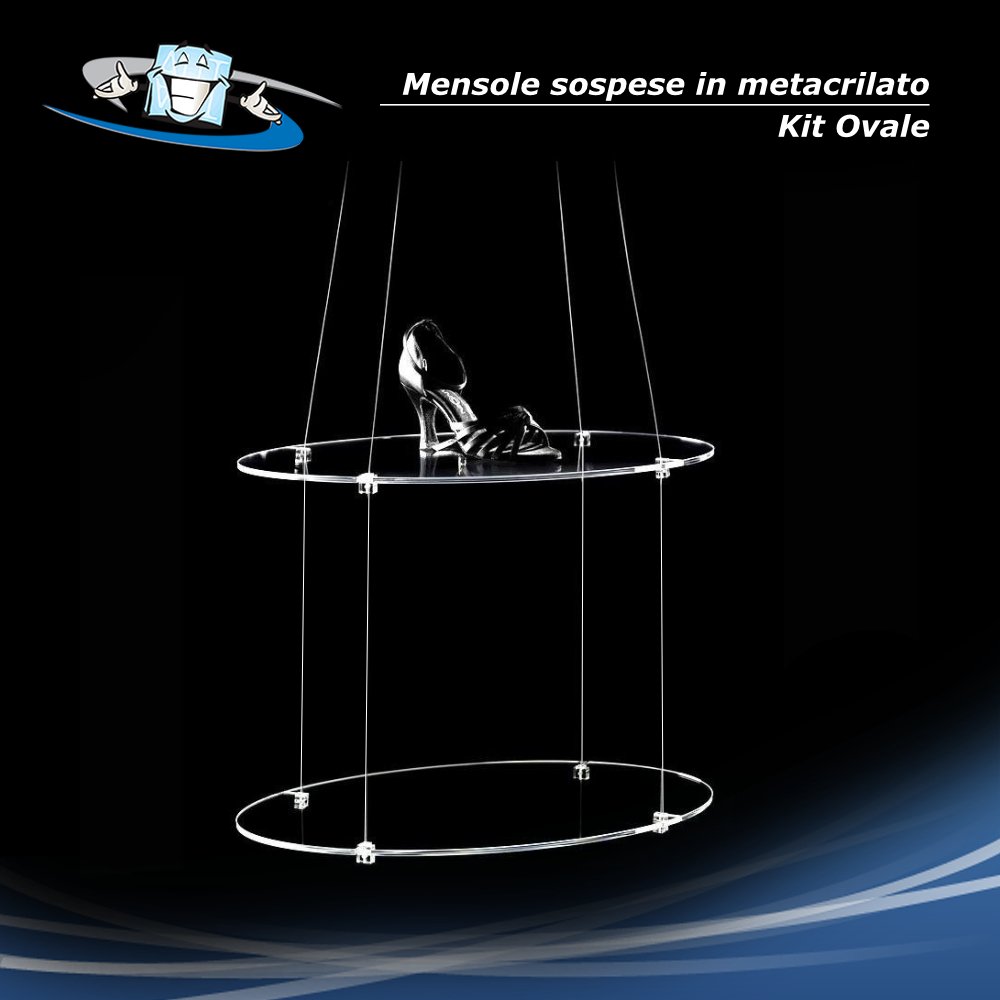 Mensole in plexiglass sospese a soffitto - Kit ovale