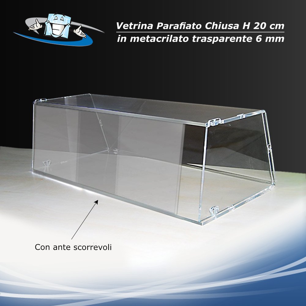 Parafiato H20 cm chiuso su tre lati in plexiglass, vetrina per alimenti, parasputo, barriera, disponibile anche con sportello
