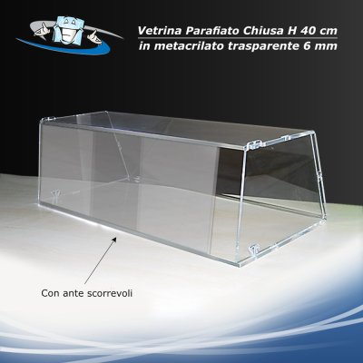 Parafiato H40 cm chiuso su tre lati in plexiglass, vetrina per alimenti, parasputo, barriera anche con sportello
