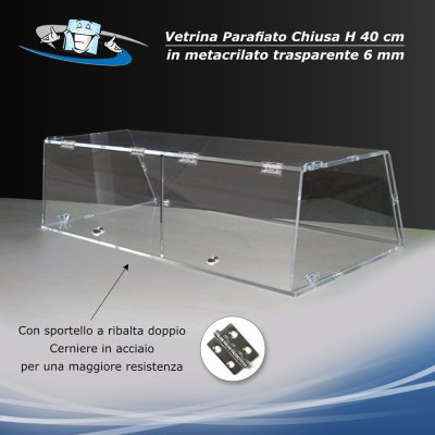 Parafiato H50 cm chiuso su tre lati in plexiglass, vetrina per alimenti, parasputo, barriera anche con sportello