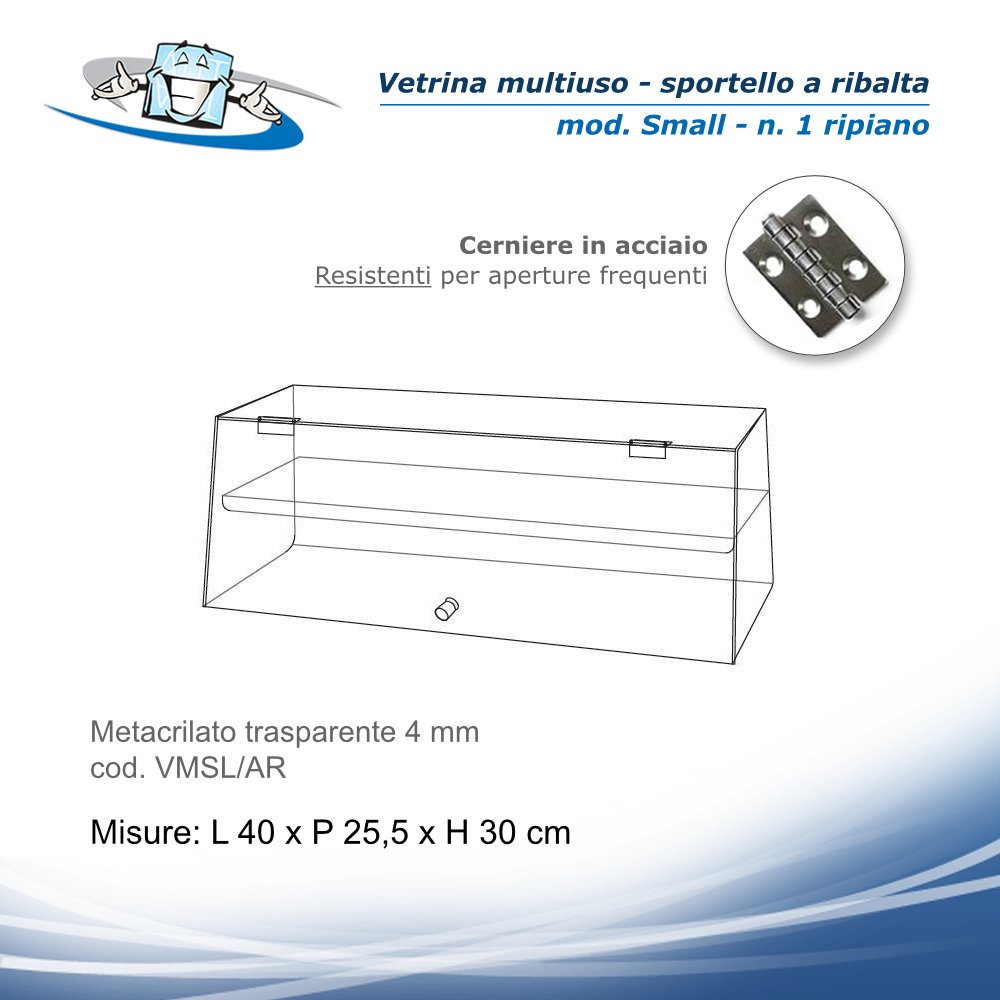 Vetrina multiuso da banco in plexiglass per alimenti - Small con sportello a ribalta