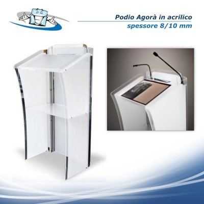 Agorà - Podio leggio per conferenze in plexiglass con targa personalizzabile e microfoni