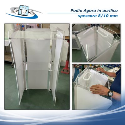 Agorà - Podio leggio per conferenze in plexiglass con targa personalizzabile e microfoni