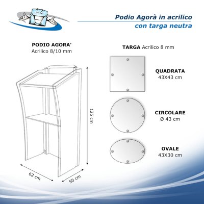 Agorà - Podio leggio per conferenze in plexiglass con targa personalizzabile e microfoni